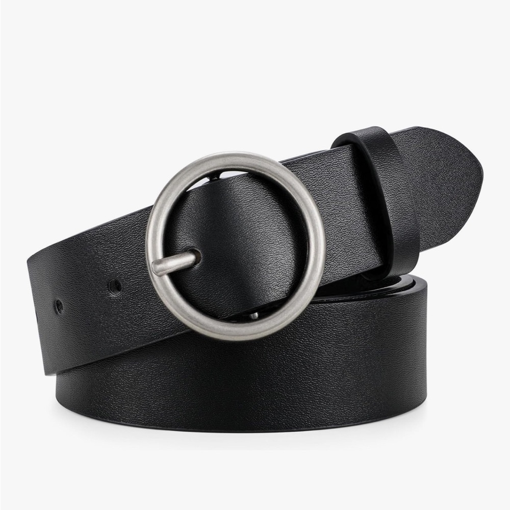 👉 Women Leather Belt Gold Circle Buckle Fashion Waist Belt for Jeans Dresses